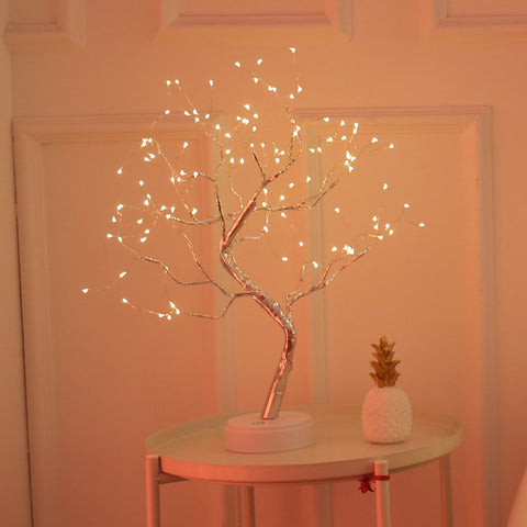 LED USB Fire Tree Light Copper Wire Table Lamps Night Light