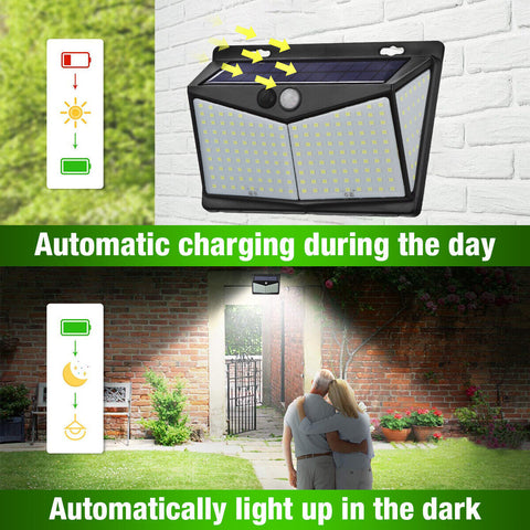 208 LED Solar Power Light Motion Sensor Outdoor Yard Garden Wall Lamp Waterproof